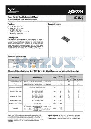 MC4520 datasheet - Open Carrier Double-Balanced Mixer For Microwave Telecommunications