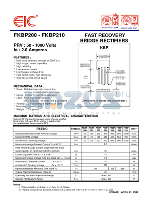 FKBP208 datasheet - FAST RECOVERY BRIDGE RECTIFIERS