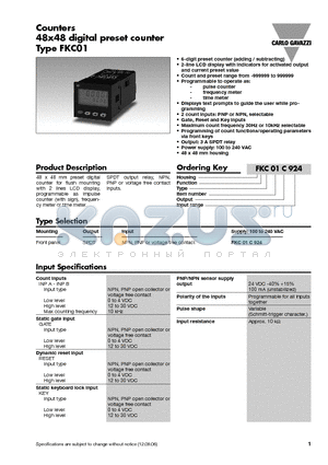 FKC01C924 datasheet - 48x48 digital preset counter