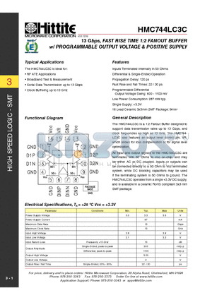 HMC744LC3C_10 datasheet - 13 Gbps, FAST RISE TIME 1:2 FANOUT BUFFER w/ PROGRAMMABLE OUTPUT VOLTAGE & POSITIVE SUPPLY