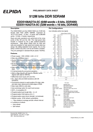 EDD5108ADTA-5C datasheet - 512M bits DDR SDRAM