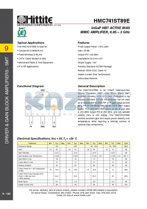 HMC741ST89_09 datasheet - InGaP HBT ACTIVE BIAS MMIC AMPLIFIER, 0.05 - 3 GHz