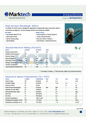 MTE8800NN datasheet - Peak Emission Wavelength: 880nm