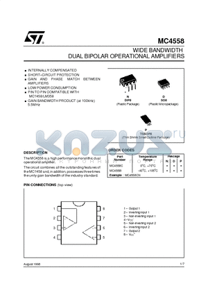 MC4558CD datasheet - WIDE BANDWIDTH DUAL BIPOLAR OPERATIONAL AMPLIFIERS