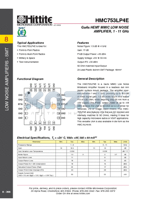 HMC753LP4_09 datasheet - GaAs HEMT MMIC LOW NOISE AMPLIFIER, 1 - 11 GHz