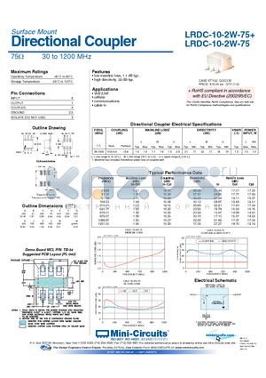 LRDC-10-2W-75 datasheet - Directional Coupler 75Y 30 to 1200 MHz