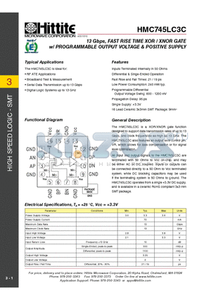 HMC745LC3C_11 datasheet - 13 Gbps, FAST RISE TIME XOR / XNOR GATE w/ PROGRAMMABLE OUTPUT VOLTAGE & POSITIVE SUPPLY