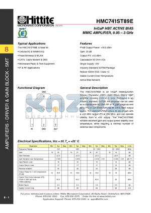 HMC741ST89E_10 datasheet - InGaP HBT ACTIVE BIAS MMIC AMPLIFIER, 0.05  3 GHz
