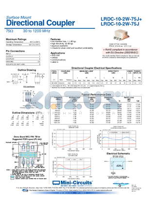 LRDC-10-2W-75J datasheet - Directional Coupler 75Y 30 to 1200 MHz