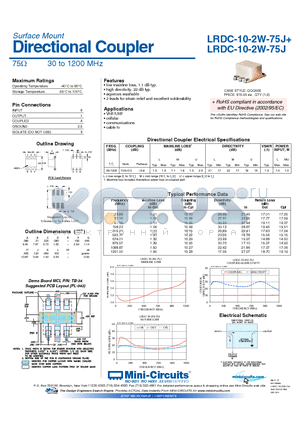 LRDC-10-2W-75J+ datasheet - Directional Coupler 75Y 30 to 1200 MHz