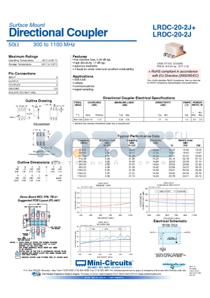 LRDC-20-2J+ datasheet - Directional Coupler 50Y 300 to 1100 MHz