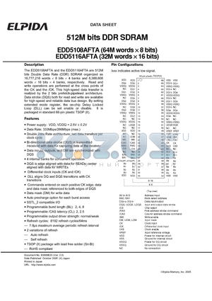 EDD5108AFTA-6B-E datasheet - 512M bits DDR SDRAM