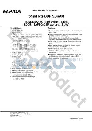 EDD5108AFBG-5C-E datasheet - 512M bits DDR SDRAM