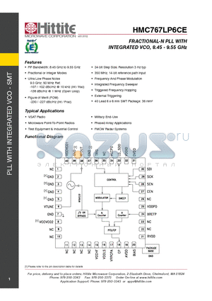 HMC767LP6CE datasheet - FRACTIONAL-N PLL WITH