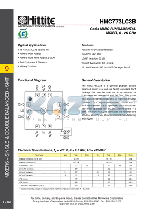 HMC773LC3B datasheet - GaAs MMIC FUNDAMENTAL MIXER, 6 - 26 GHz