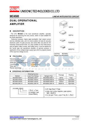 MC4580G-D08-T datasheet - DUAL OPERATIONAL AMPLIFIER