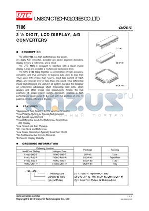 7106L-QM1-Y datasheet - 3 m DIGIT, LCD DISPLAY, A/D CONVERTERS