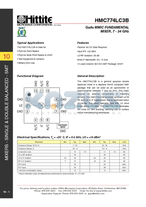 HMC774LC3B datasheet - GaAs MMIC Fundam ental Mixer, 7 - 34 GHz