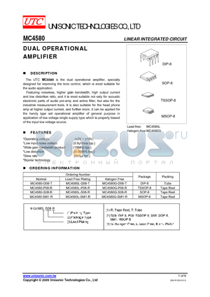 MC4580L-D08-T datasheet - DUAL OPERATIONAL AMPLIFIER