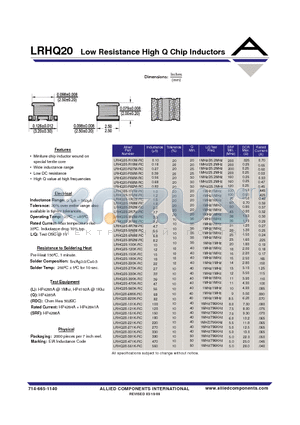 LRHQ20-101K-RC datasheet - Low Resistance High Q Chip Inductors