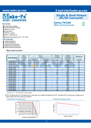 FKC08 datasheet - Single & Dual Output DC/DC Converter