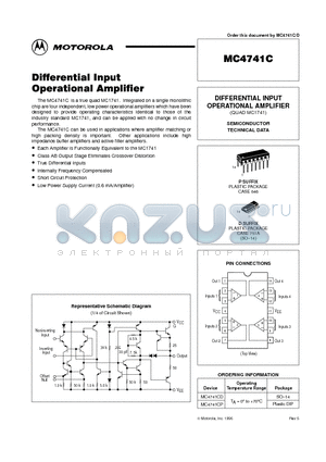 MC4741CD datasheet - DIFFERENTIAL INPUT OPERATIONAL AMPLIFIER