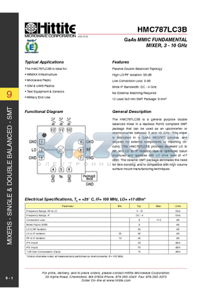 HMC787LC3B datasheet - GaAs MMIC Fundam ental Mixer, 3 - 10 GHz