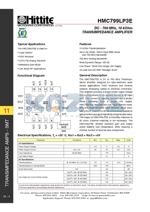 HMC799LP3E_10 datasheet - DC - 700 MHz, 10 kOhm TRANSIMPEDANCE AMPLIFIER