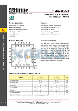 HMC798LC4_10 datasheet - GaAs MMIC SUB-HARMONIC SMT MIXER, 24 - 34 GHz