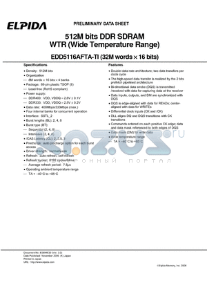 EDD5116AFTA-TI datasheet - 512M bits DDR SDRAM WTR (Wide Temperature Range)