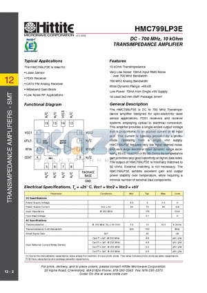 HMC799LP3E datasheet - DC - 700 MHz, 10 kOhm TRANSIMPEDANCE AMPLIFIER