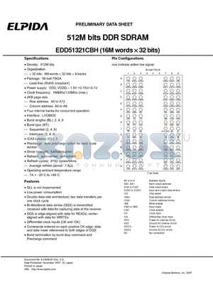 EDD51321CBH datasheet - 512M bits DDR SDRAM