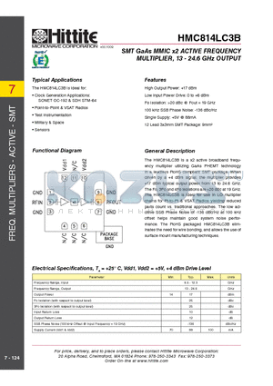 HMC814LC3B datasheet - SMT GaAs MMIC x2 ACTIVE FREQUENCY MULTIPLIER, 13 - 24.6 GHz OUTPUT