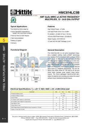 HMC814LC3B datasheet - SMT GaAs MMIC x2 ACTIVE FREQUENCY MULTIPLIER, 13 - 24.6 GHz OUTPUT