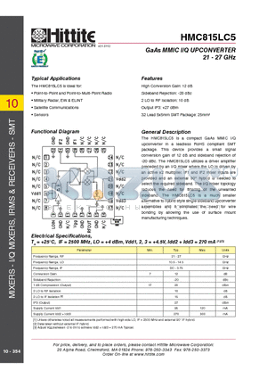 HMC815LC5_10 datasheet - GaAs MMIC I/Q UPCONVERTER 21 - 27 GHz