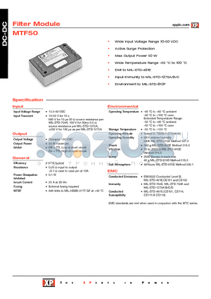 MTF50 datasheet - DC-DC Power Supplies