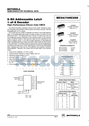 MC54-74HC259 datasheet - 8-Bit Addressable Latch 1-of-8 Decoder