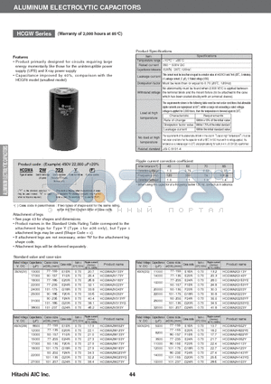 HCGWA2V223Y datasheet - ALUMINUM ELECTROLYTIC CAPACITORS