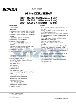 EDE1108ABSE-4A-E datasheet - 1G bits DDR2 SDRAM