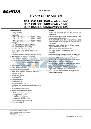 EDE1108ABSE-6E-E datasheet - 1G bits DDR2 SDRAM