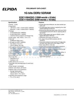 EDE1108AEBG datasheet - 1G bits DDR2 SDRAM