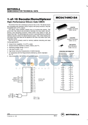 MC54HC154J datasheet - 1-of-16 Decoder/Demultiplexer High-Performance Silicon-Gate CMOS