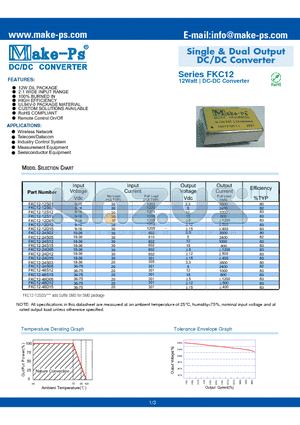 FKC12-12D15 datasheet - Single & Dual Output DC/DC Converter