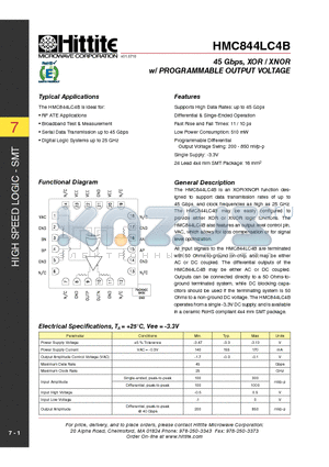 HMC844LC4B datasheet - 45 Gbps, XOR / XNOR w/ PROGRAMMABLE OUTPUT VOLTAGE