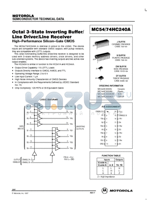 MC54HC240A datasheet - Octal 3-State Inverting Buffer/Line Driver/Line Receiver