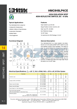 HMC849LP4CE_11 datasheet - HIGH ISOLATION SPDT NON-REFLECTIVE SWITCH, DC - 6 GHz