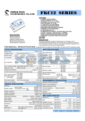 FKC12-24D05 datasheet - 12 WATTS OUTPUT POWER