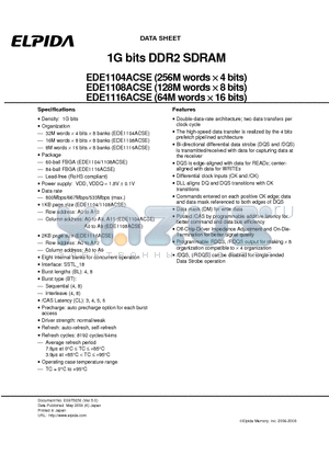 EDE1116ACSE-5C-E datasheet - 1G bits DDR2 SDRAM