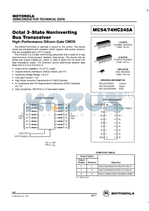 MC54HC245A datasheet - Octal 3-State Noninverting Buffer Transceiver