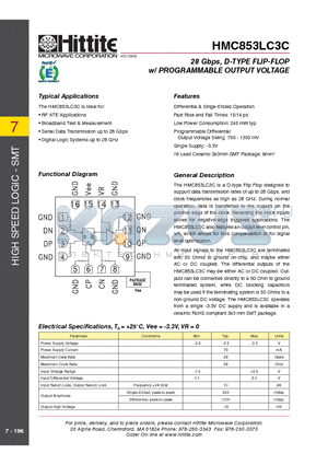 HMC853LC3C datasheet - 28 Gbps, D-TYPE FLIP-FLOP w/ PROGRAMMABLE OUTPUT VOLTAGE